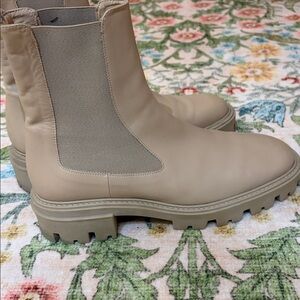 Zara Nude Leather Ankle Boots with Lug Sole